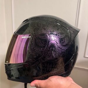 ICON Black and Purple Skull Motorcycle Helmet